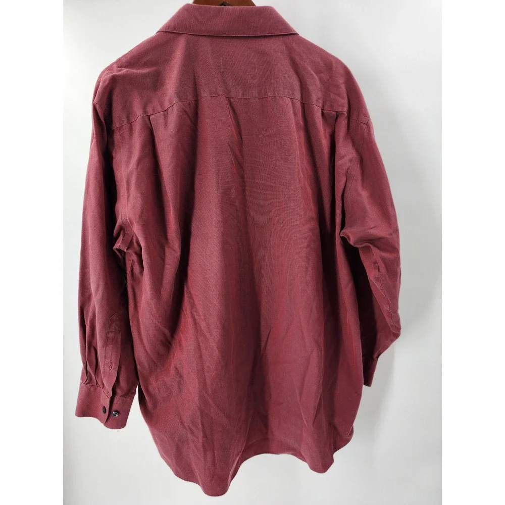 Joseph & Feiss Mens Non Iron Button Down Shirt Burgundy Red Ribbed XL 17.5 32/33